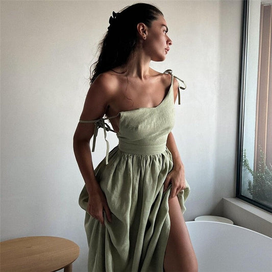 Vibrant V-Neck Halter Backless Dress