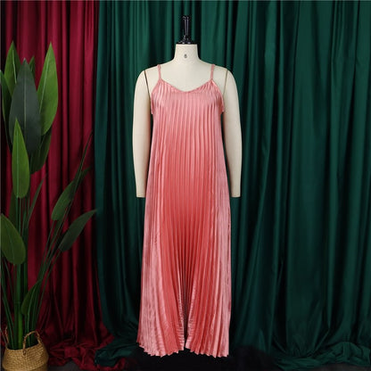 Solid Color Halter Pleated A-Line Dress