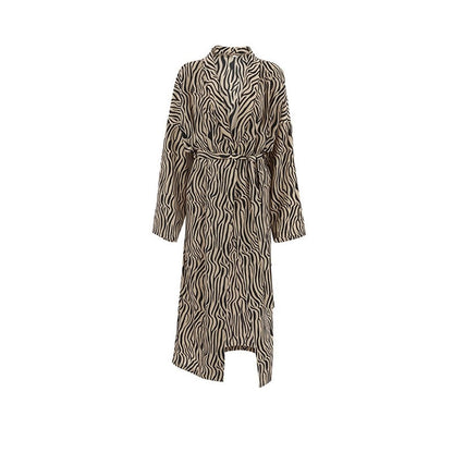 Leopard Print Long Sleeve Waist-Tie Night Robe Lounge Wear