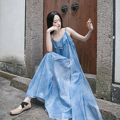 Ruffled Hem Elegant Maxi Dress in Solid Color
