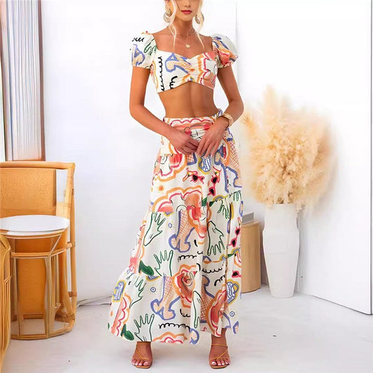 Floral Print Bandeau Top and Midi Skirt Set