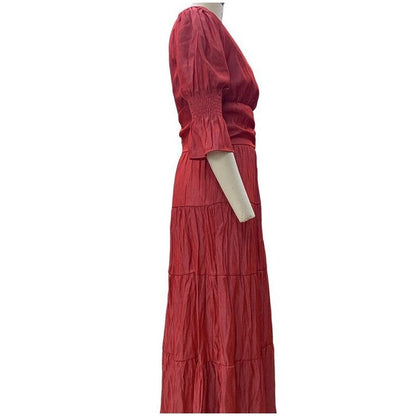 Chic Solid V-Neck Long Sleeve Midi Dress