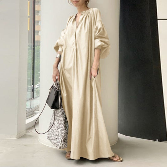 Casual Oversized Linen Dress in Solid Color