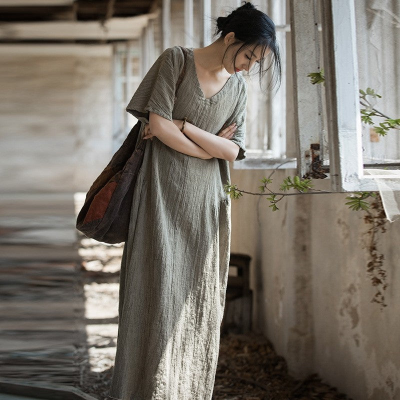 Simple Loose-Fit Monochrome Tie-Dye Dress