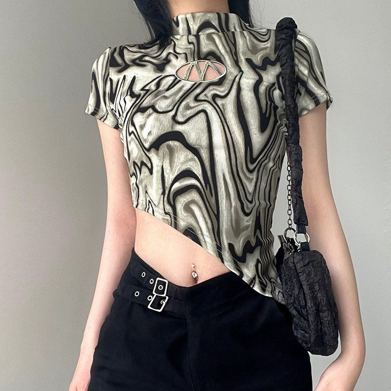 Water Ripple Hollow Letter Asymmetrical Crop Top