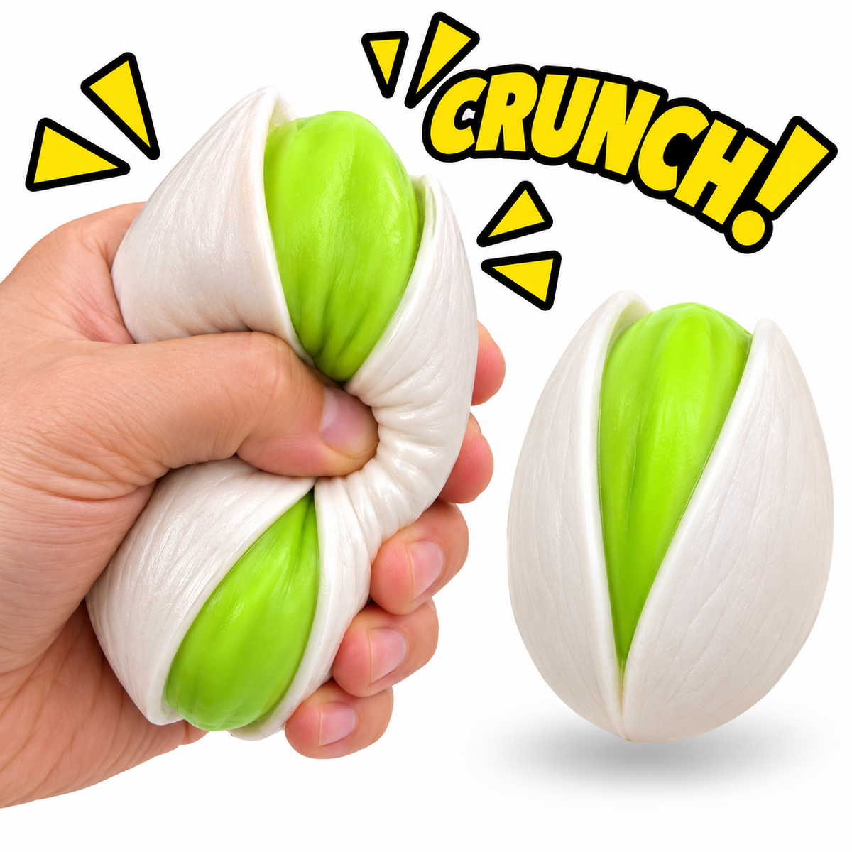 Crunchy Squishies Pistachio Squeeze Toy 2-Pack – Crispy Crunch Sound Stress Balls | ASMR Sensory Fidget Toys for Adults & Kids | Jumbo Realistic Pistachio Squishies