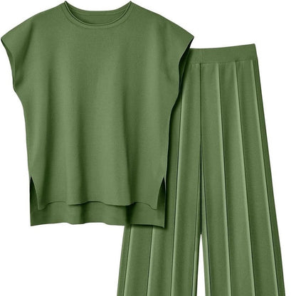 Knitted Sleeveless Vest with Matching Wide Leg Pants Set