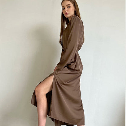 Long Sleeve Tie-Waist Robe with Side Slits