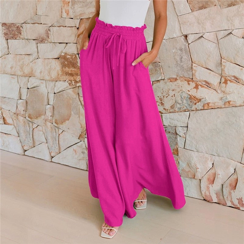 Relaxed Fit Solid Color Wide-Leg Trousers