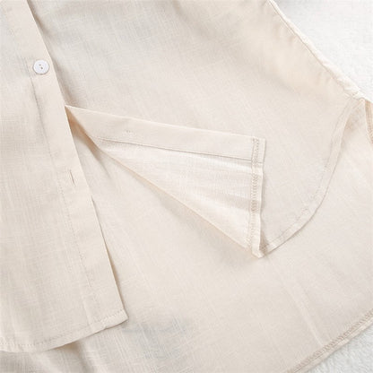 Cotton Linen Women's Seven-Quarter Sleeve Top and Shorts Pajama Set