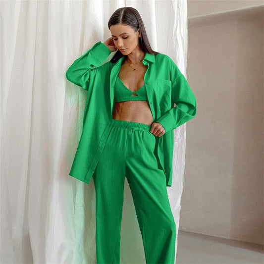 Monochrome Cardigan, Bra, and Leggings Lounge Set