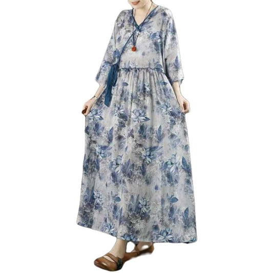 Floral V-Neck Midi Dress with Ruffled Hem and Adjustable Straps