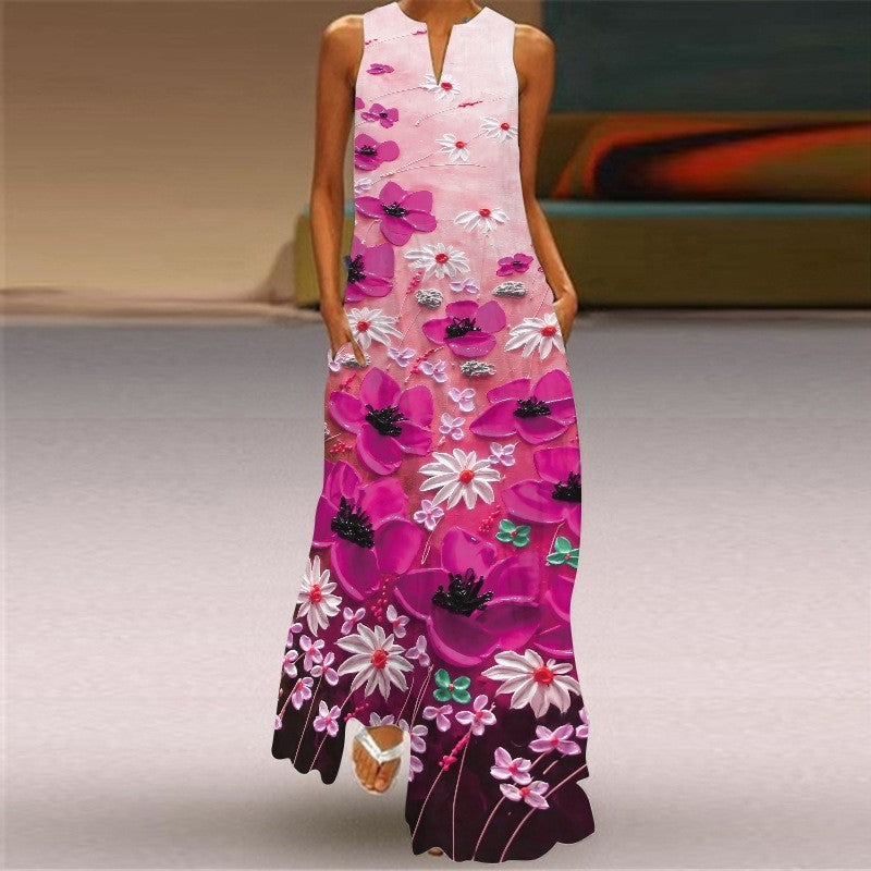 Sleeveless V-Neck Floral Print Casual Dress