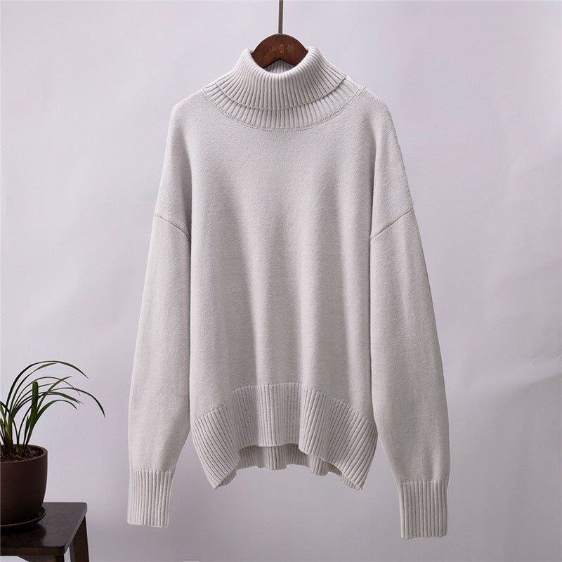 Solid Color High Neck Loose Pullover Sweater