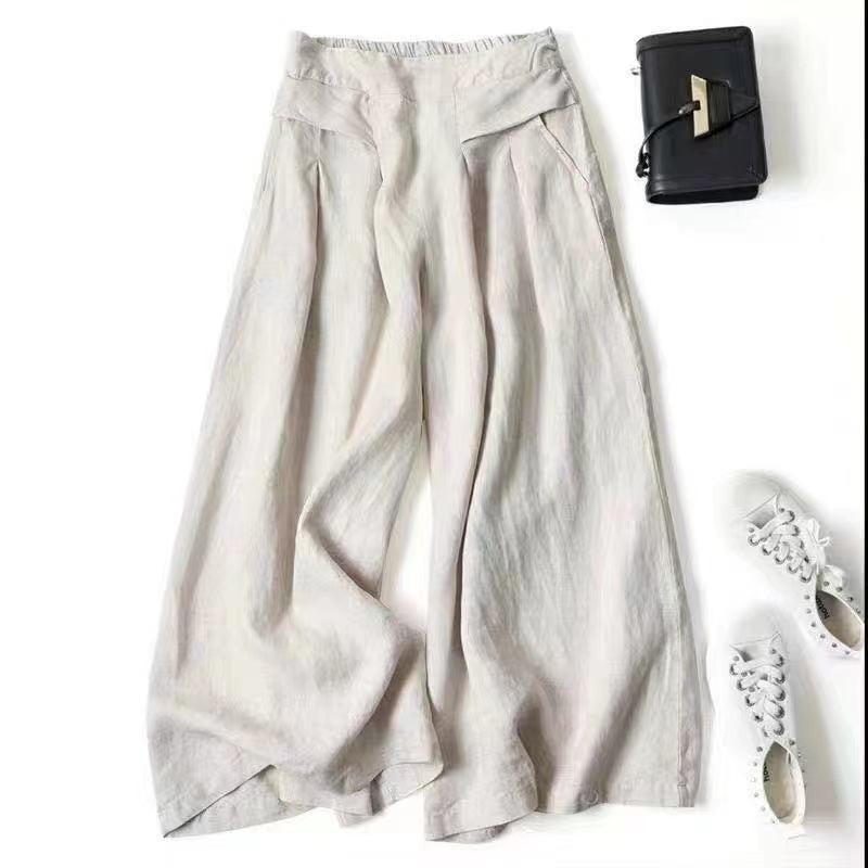 High-Waisted Linen and Cotton Blend Culottes