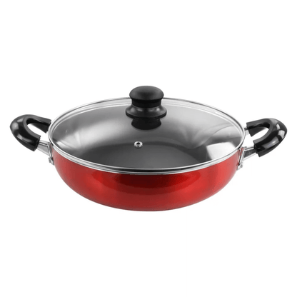 Better Chef 12" Aluminum Non-Stick Metallic Red Deep Fryer with Glass Lid