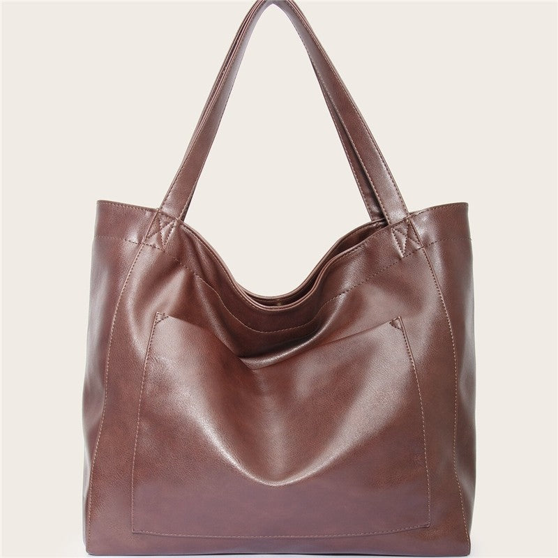 Leather Shoulder Bag with Front Pocket