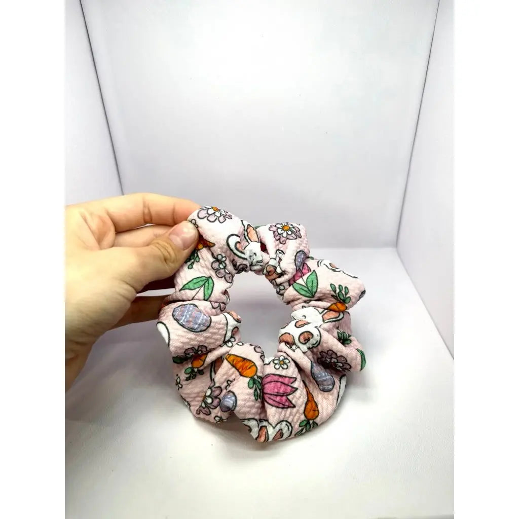 Mini Pink Floral Bunny Easter Bullet Scrunchie