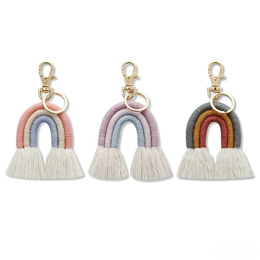 Handcrafted Rainbow Tassel Necklace with U-Shaped Pendant