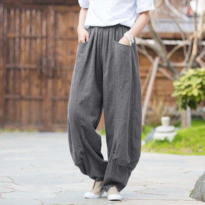 Ramie Cotton Sand Wash Soft & Versatile Wide Leg Pants For Home, Travel & Leisure