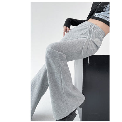 Flared Sports Pants with Elastic Waistband in Solid Color