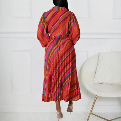 Printed Turn-Down Collar Dress in Solid Color
