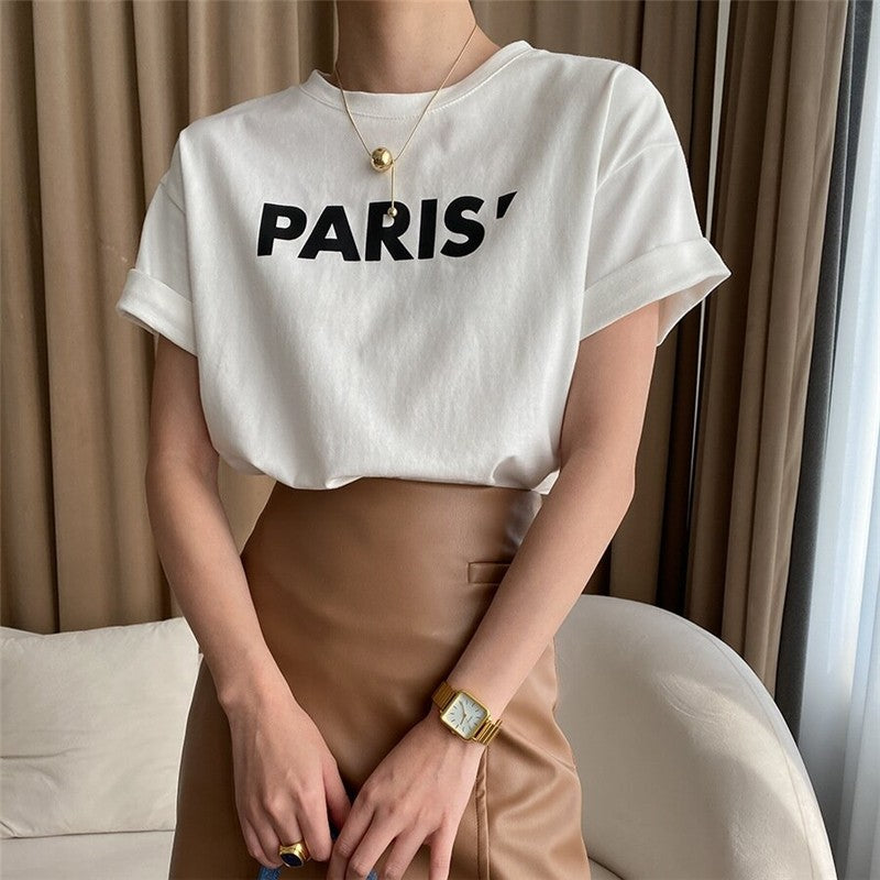 Bold Solid Letter Print Crew Neck T-Shirt