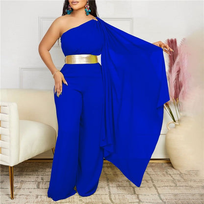 Solid Color Off-Shoulder Pleated Patchwork Jumpsuit