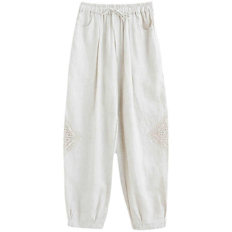 Crochet Harem Pants, Elastic Waist Retro Cut-Off Cropped Pants.