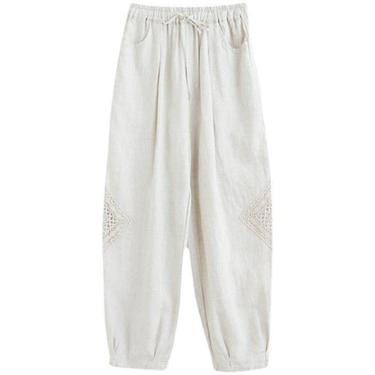 Crochet Harem Pants, Elastic Waist Retro Cut-Off Cropped Pants.