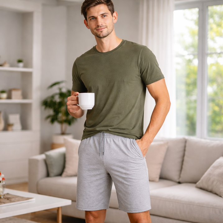 5-Pack Men’s Moder Fit Cotton Blend Lounge Shorts (S-3XL) (Black & Grey & Charcoal & Hunter & Royal)