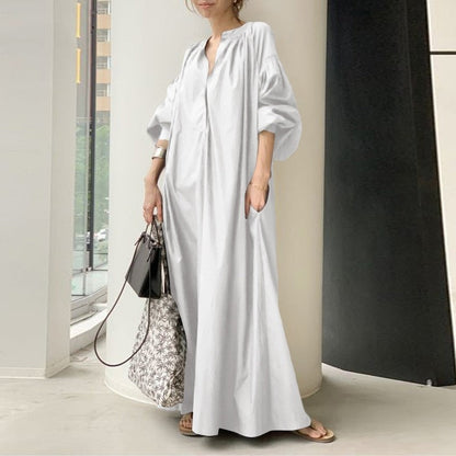 Casual Oversized Linen Dress in Solid Color