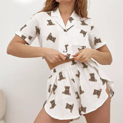 Floral Print Split Shorts with Short Sleeves - Casual Home Wear