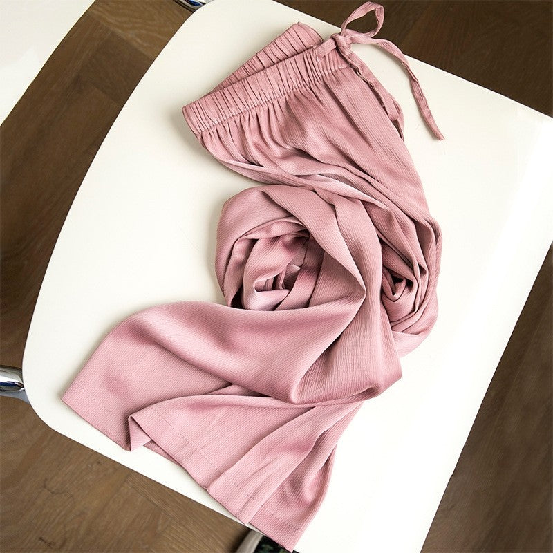 Wide Leg Satin Pants with Elastic Waist - Solid Color