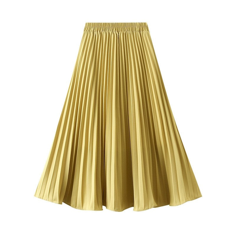 Solid Color Elastic Waist A-Line Pleated Skirts