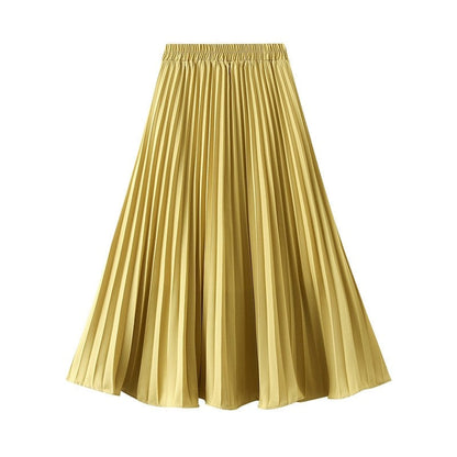 Solid Color Elastic Waist A-Line Pleated Skirts