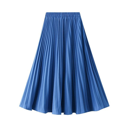 Solid Color Elastic Waist A-Line Pleated Skirts
