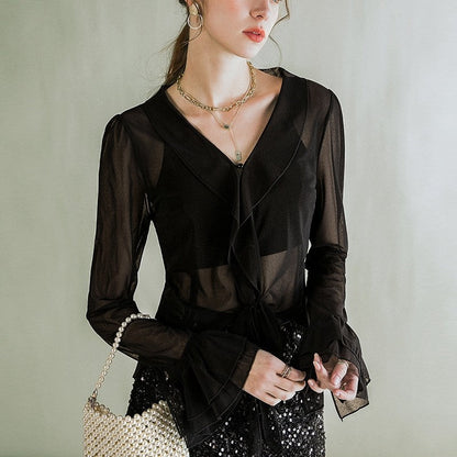 Chic Sheer Long Sleeve Blouse with a Modern Twist