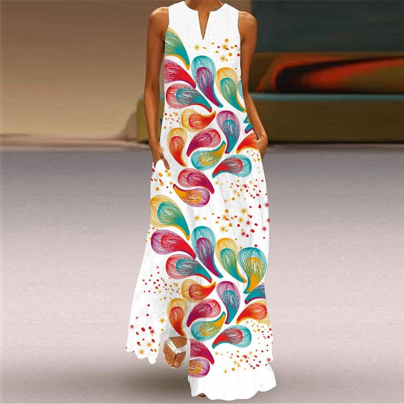 Floral Sleeveless V-Neck Casual Dress