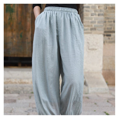 Loose Lantern Pants with Elastic Waist - Solid Color