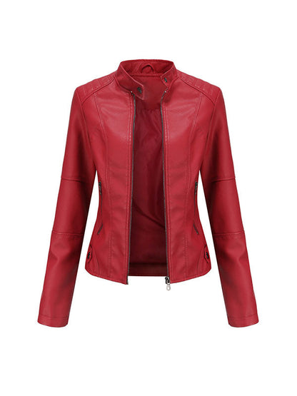 Long Sleeves Plus Size Buttoned Pockets Zipper Stand Collar Jackets Outerwear