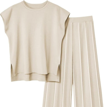 Knitted Sleeveless Vest with Matching Wide Leg Pants Set