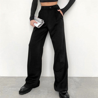 High Waist Straight Leg Casual Suit Trousers in Solid Color