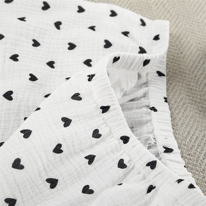Heart Print Short Sleeve Pajama Set for Women - Breathable Fabric