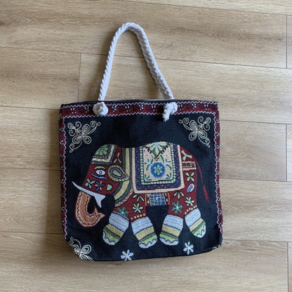 Embroidered Oversized Rope Shoulder Bag with Ample Storage