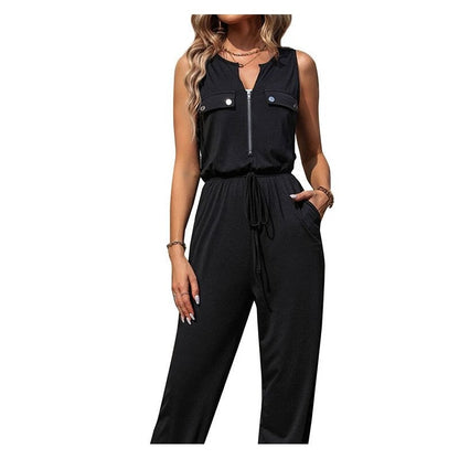 Sleek Sleeveless Long Jumpsuit in Solid Color