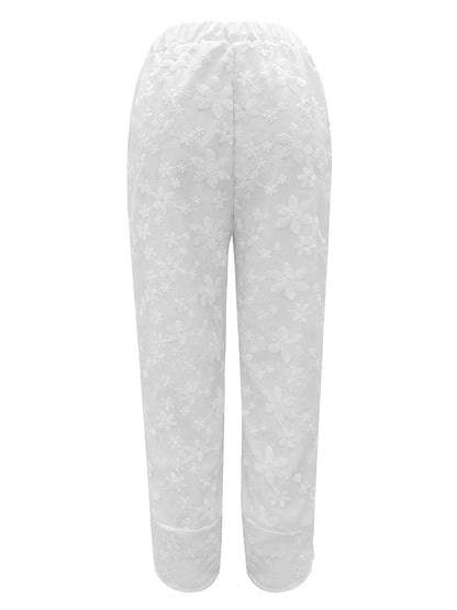 Loose Ninth Pants Elasticity Embroidered Pockets Solid Color Pants Trousers