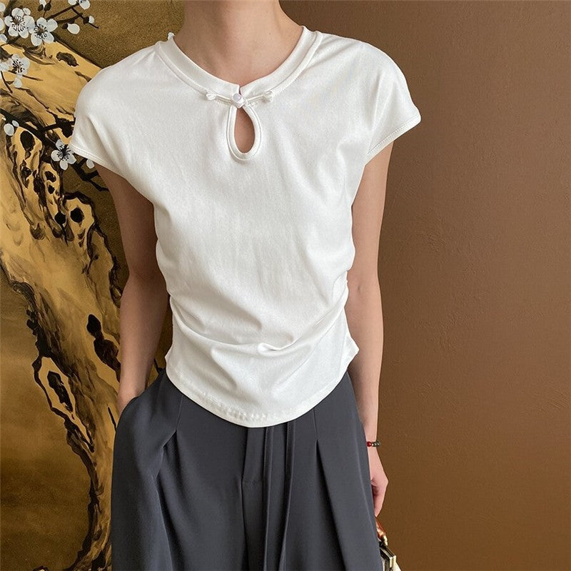 Round Hem Side Buckle T-Shirt