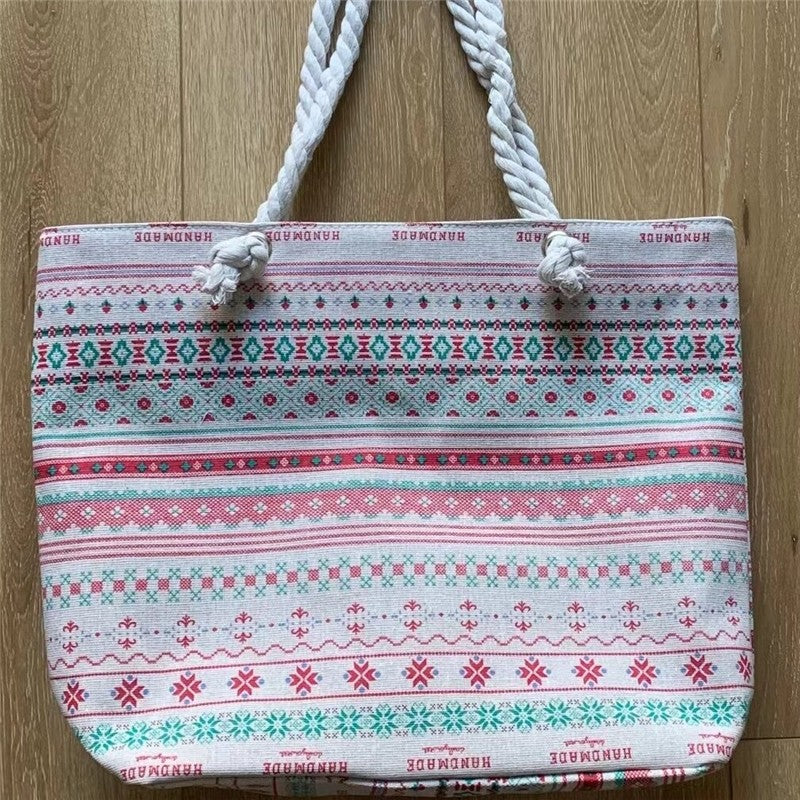 Printed Canvas Tote Bag with Stylish Rope Handles