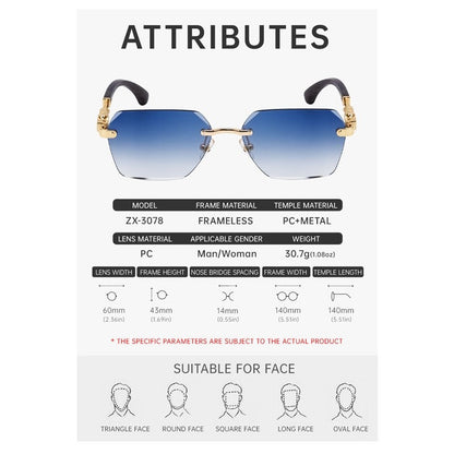 Fashion Retro Frameless UV400 Sun Protection Outdoor Eyewear Sunglasses
